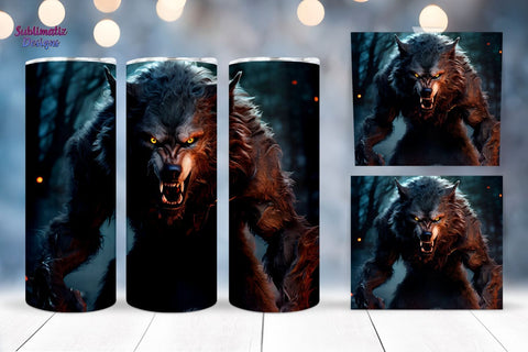 Werewolf Themed 20 oz Tumbler Wrap | 20 oz Skinny Tumbler Wrap Sublimation Design Sublimation Sublimatiz Designs 