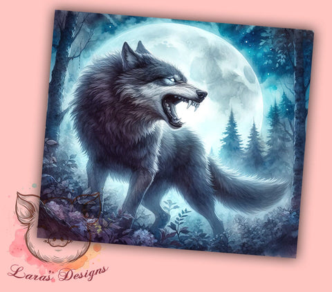 Werewolf With Moon 20oz Tumbler Png, Straight & Tapered Tumbler Png, Werewolf Tumbler Png, Digital Download PNG Sublimation Lara' s Designs 