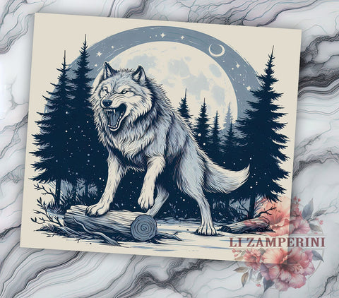 Werewolf With Moon 20oz Tumbler Wrap PNG, Werewolf Tumbler Png, Straight & Tapered Tumbler Wrap, Instant Digital Download Sublimation Li Zamperini 