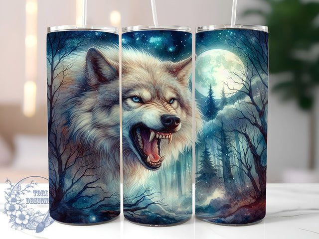 Werewolf With Moon Halloween 20oz Skinny Tumbler, Werewolf Tumbler Png, Straight & Tapered Tumbler Wrap, Instant Digital Download Sublimation ToriDesigns 