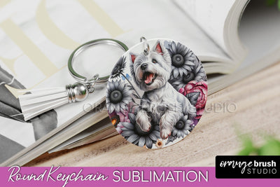 West Highland White Terrier Keychain - Dog mom Floral Keychain Sublimation Design Sublimation OrangeBrushStudio 