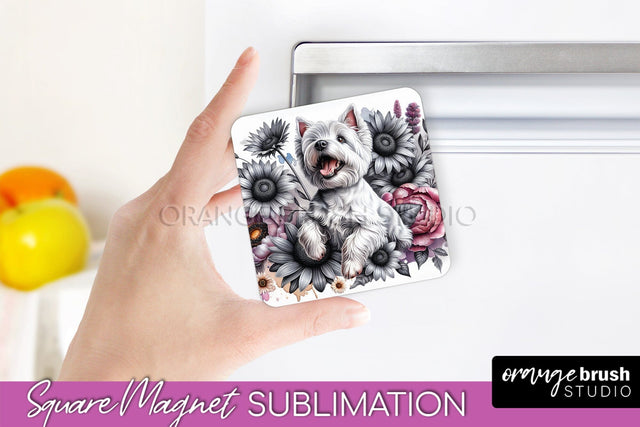 West Highland White Terrier Magnet Sublimation - Dog Mom Floral Magnet PNG Design Sublimation OrangeBrushStudio 