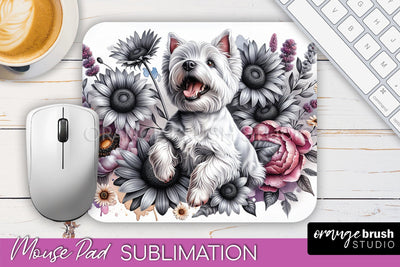 West Highland White Terrier Mouse Pad Design - Dog Mom Floral Mousepad Sublimation Sublimation OrangeBrushStudio 