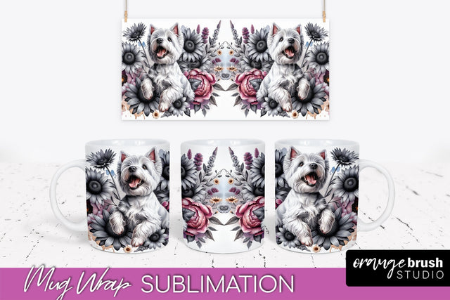 West Highland White Terrier Mug Wrap - Dog Mom Floral Coffee Mug PNG Sublimation Sublimation OrangeBrushStudio 