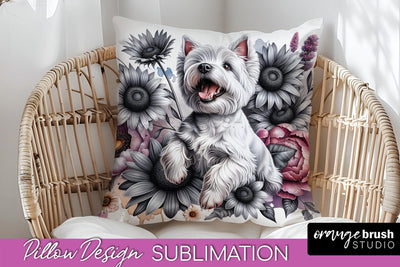 West Highland White Terrier Pillow Cover - Dog Mom Floral Pillow Sublimation Sublimation OrangeBrushStudio 