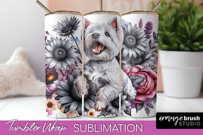 West Highland White Terrier Tumbler Wrap - Dog Mom Floral Tumbler Sublimation Sublimation OrangeBrushStudio 