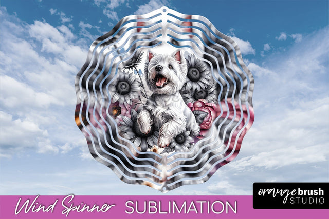 West Highland White Terrier Wind Spinner, Dog Mom Floral Wind Spinner Sublimation Sublimation OrangeBrushStudio 