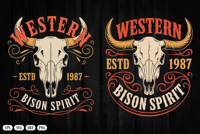 Western Bison Spirit Estd 1987 Vintage Bull Skull Graphic T-Shirt SVG DesignDestine 