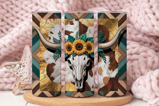 Western Boho Cow Skull 20oz Tumbler Wrap Sublimation DesignSVG 