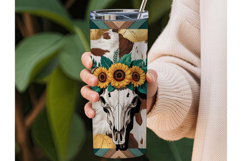 Western Boho Cow Skull 20oz Tumbler Wrap Sublimation DesignSVG 