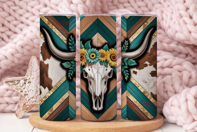 Western Boho Cow Skull 20oz Tumbler Wrap Sublimation DesignSVG 