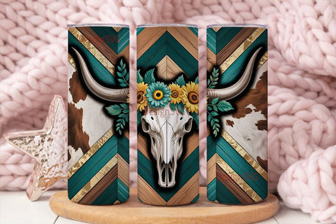Western Boho Cow Skull 20oz Tumbler Wrap Sublimation DesignSVG 