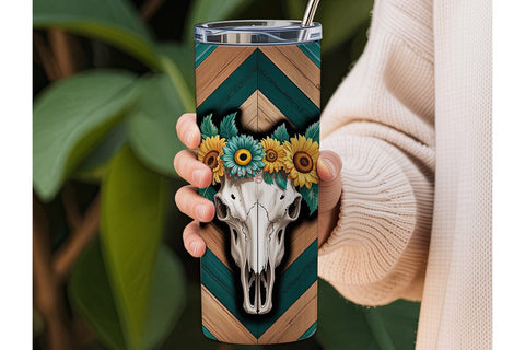 Western Boho Cow Skull 20oz Tumbler Wrap Sublimation DesignSVG 