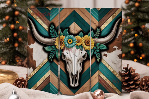 Western Boho Cow Skull 20oz Tumbler Wrap Sublimation DesignSVG 