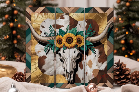 Western Boho Cow Skull 20oz Tumbler Wrap Sublimation DesignSVG 