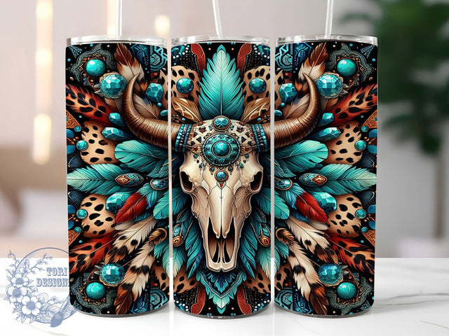 Western Boho Cow Skull Tumbler Wrap, Boho Skull Tumbler Wrap, Gemstone Tumbler Design, 20oz Tumbler Sublimation, Southwestern Tumbler, Digital Tumbler Wrap, Rustic Western Tumbler Sublimation ToriDesigns 