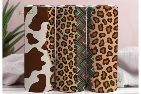 Western Boho Cowhide 20oz Tumbler Wrap Sublimation PixelChick 