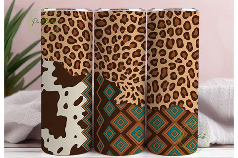 Western Boho Cowhide 20oz Tumbler Wrap Sublimation PixelChick 