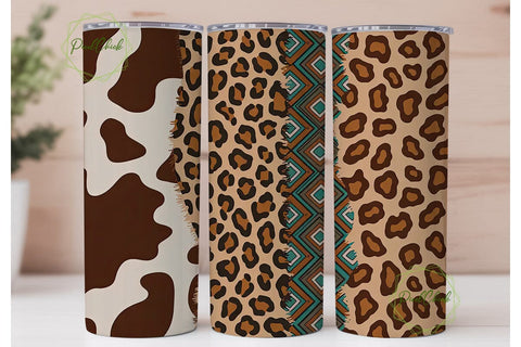 Western Boho Cowhide 20oz Tumbler Wrap Sublimation PixelChick 