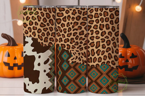 Western Boho Cowhide 20oz Tumbler Wrap Sublimation PixelChick 