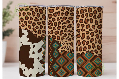 Western Boho Cowhide 20oz Tumbler Wrap Sublimation PixelChick 