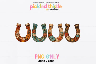 Western Boho Floral Horseshoe Digital Download Sublimation Pickled Thistle Creative 