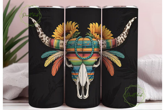 Western Boho Longhorn 20oz Tumbler Wrap Sublimation PixelChick 