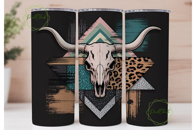 Western Boho Longhorn Skull 20oz Tumbler Sublimation PixelChick 