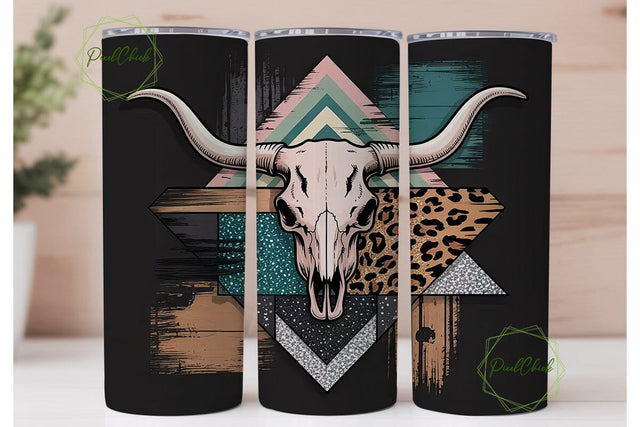 Western Boho Longhorn Skull 20oz Tumbler Sublimation PixelChick 