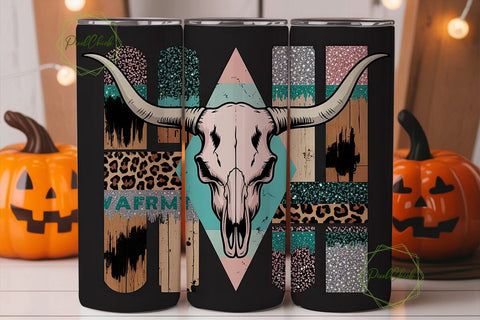 Western Boho Longhorn Skull 20oz Tumbler Sublimation PixelChick 