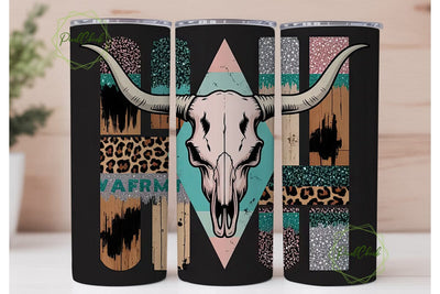 Western Boho Longhorn Skull 20oz Tumbler Sublimation PixelChick 