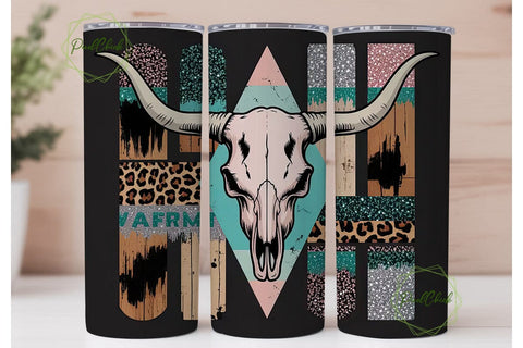 Western Boho Longhorn Skull 20oz Tumbler Sublimation PixelChick 