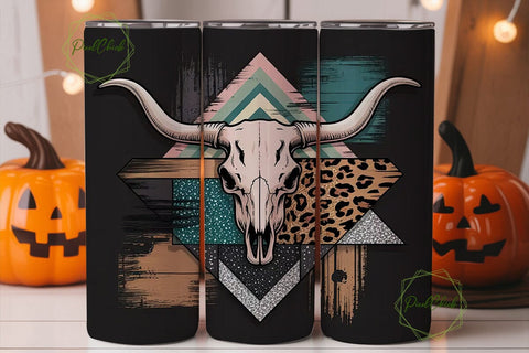 Western Boho Longhorn Skull 20oz Tumbler Sublimation PixelChick 