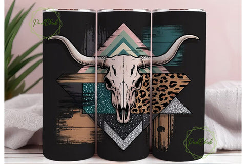 Western Boho Longhorn Skull 20oz Tumbler Sublimation PixelChick 