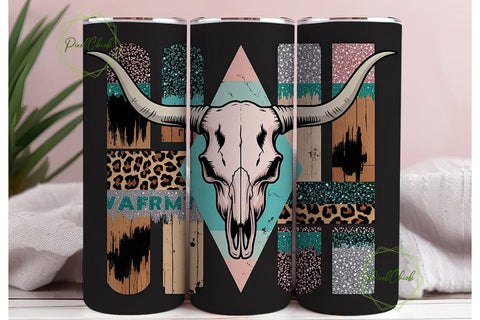 Western Boho Longhorn Skull 20oz Tumbler Sublimation PixelChick 