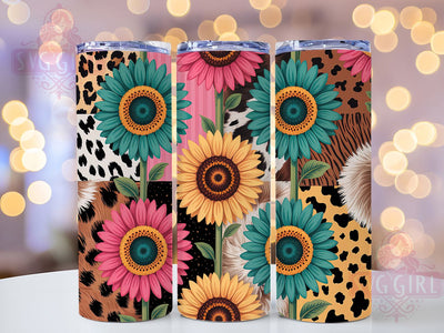Western Boho Sunflower Tumbler Wrap, Cow Print, Leopard Print, Western Boho, Floral Style, Tumbler Wrap, Sublimation Design Sublimation SvggirlplusArt 