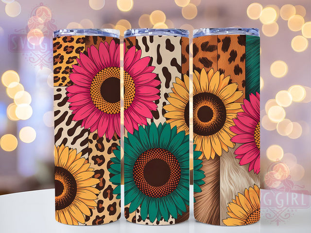 Western Boho Sunflower Tumbler Wrap, Cow Print, Leopard Print, Western Boho, Floral Style, Tumbler Wrap, Sublimation Design Sublimation SvggirlplusArt 