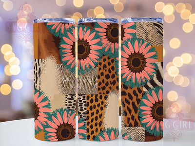 Western Boho Sunflower Tumbler Wrap, Cow Print, Leopard Print, Western Boho, Floral Style, Tumbler Wrap, Sublimation Design Sublimation SvggirlplusArt 