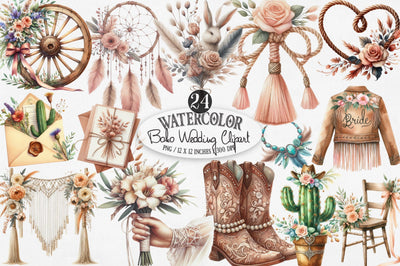 Western Boho Wedding Clipart Sublimation SVGista 