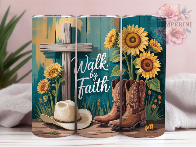 Western Boots Faith 20oz Tumbler, Cowboy Boots, Walk By Faith, Religious Theme, Faith Design, 20oz Wrap, PNG File Sublimation Li Zamperini 