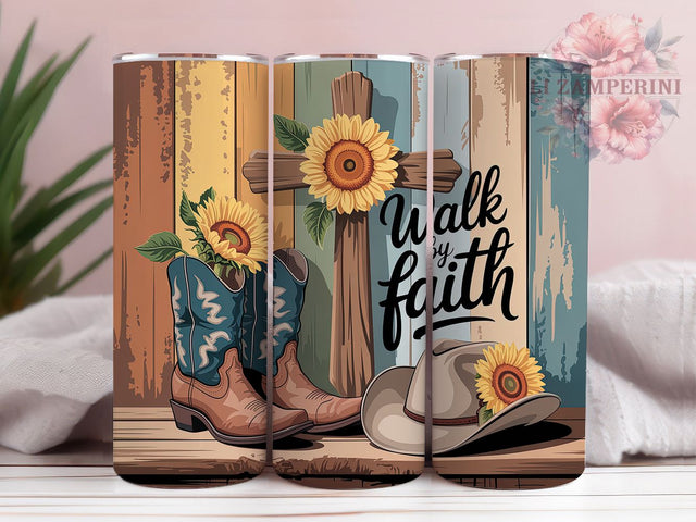 Western Boots Faith 20oz Tumbler, Cowboy Boots, Walk By Faith, Religious Theme, Faith Design, 20oz Wrap, PNG File Sublimation Li Zamperini 