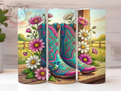 Western Boots Rustic Charm 20oz Tumbler, Cowboy Style, Ornate Design, Rustic Charm, Country Western, 20oz Tumbler Wrap, Sublimation PNG Sublimation Lara' s Designs 
