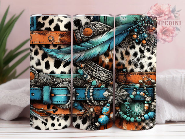 Western Brushstroke Leopard Cowhide Tumbler Wrap, Turquoise Western Design, Seamless Cow Print, Southwest Tumbler Sublimation, Boho Western Cup, Rodeo Country Style Sublimation Li Zamperini 