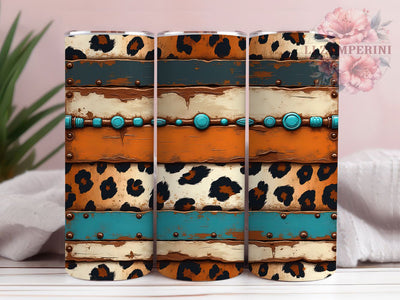 Western Brushstroke Leopard Cowhide Tumbler Wrap, Turquoise Western Design, Seamless Cow Print, Southwest Tumbler Sublimation, Boho Western Cup, Rodeo Country Style Sublimation Li Zamperini 