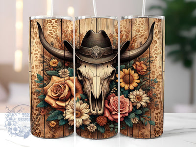 Western Bull Skull 20oz Skinny Tumbler, Cow Skull Tumbler Png, Straight & Tapered Tumbler Wrap, Instant Digital Download Sublimation ToriDesigns 