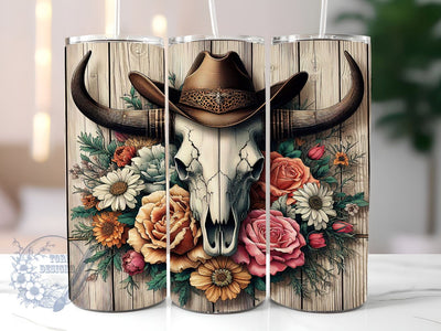 Western Bull Skull 20oz Skinny Tumbler, Cow Skull Tumbler Png, Straight & Tapered Tumbler Wrap, Instant Digital Download Sublimation ToriDesigns 