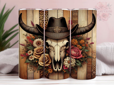 Western Bull Skull 20oz Tumbler Wrap PNG, Cow Skull Tumbler Png, Straight & Tapered Tumbler Wrap, Instant Digital Download Sublimation Li Zamperini 