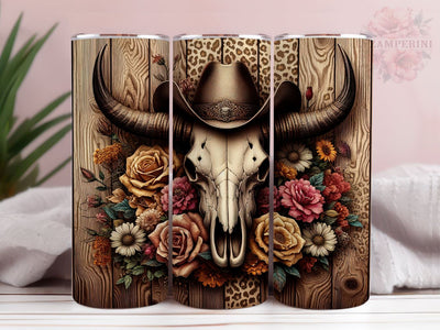 Western Bull Skull 20oz Tumbler Wrap PNG, Cow Skull Tumbler Png, Straight & Tapered Tumbler Wrap, Instant Digital Download Sublimation Li Zamperini 