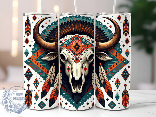 Western Bull Skull 20oz Tumbler Wrap, Western Skull, Bull Skull Tumbler, 20oz Tumbler, Sublimation Wrap, Cow Skull Decor, Western Decor, Rustic Gift Sublimation ToriDesigns 