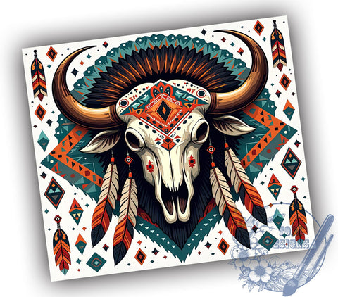 Western Bull Skull 20oz Tumbler Wrap, Western Skull, Bull Skull Tumbler, 20oz Tumbler, Sublimation Wrap, Cow Skull Decor, Western Decor, Rustic Gift Sublimation ToriDesigns 